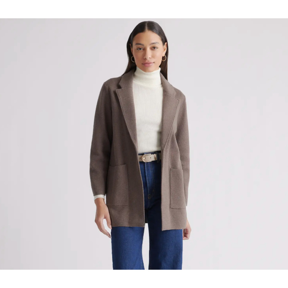 QUINCE 100% Organic Cotton Knit Blazer Heather Brown XS